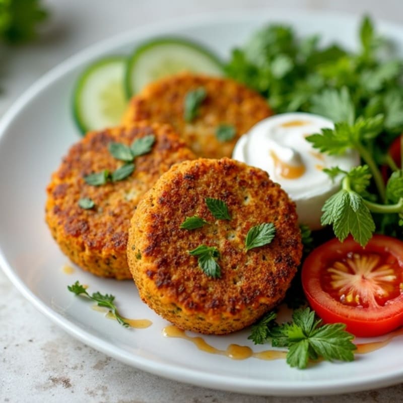 Crispy Baked Falafel with Creamy Tahini Dressing and Fresh Herb Salad