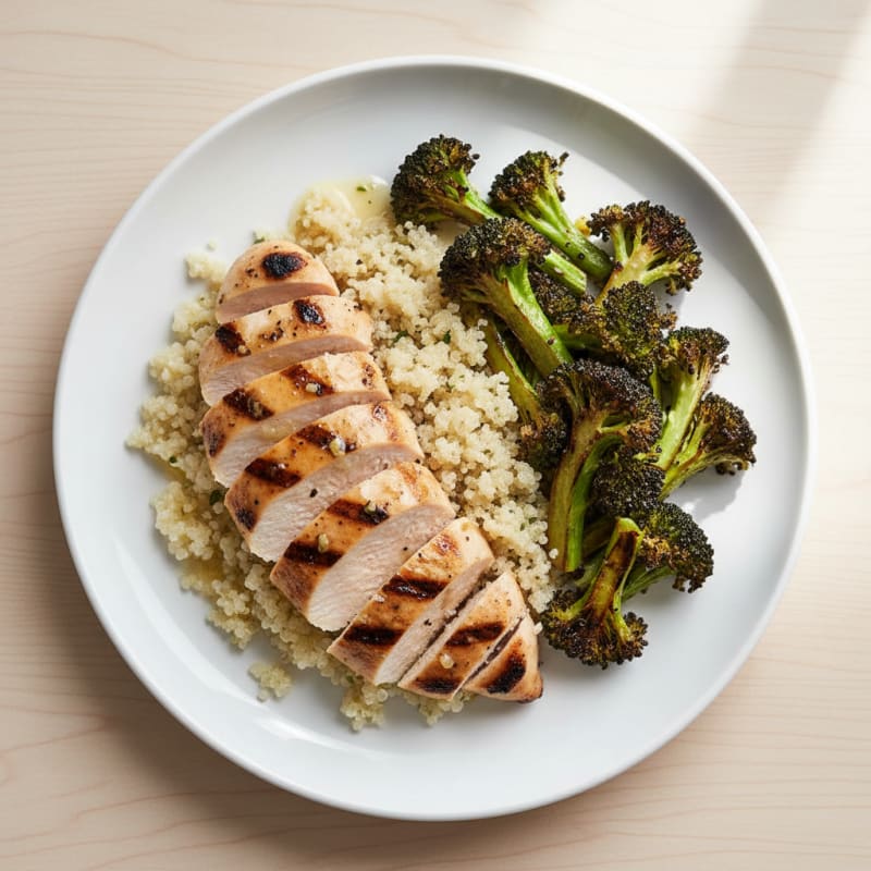 Grilled Chicken Breast with Quinoa and Roasted Broccoli