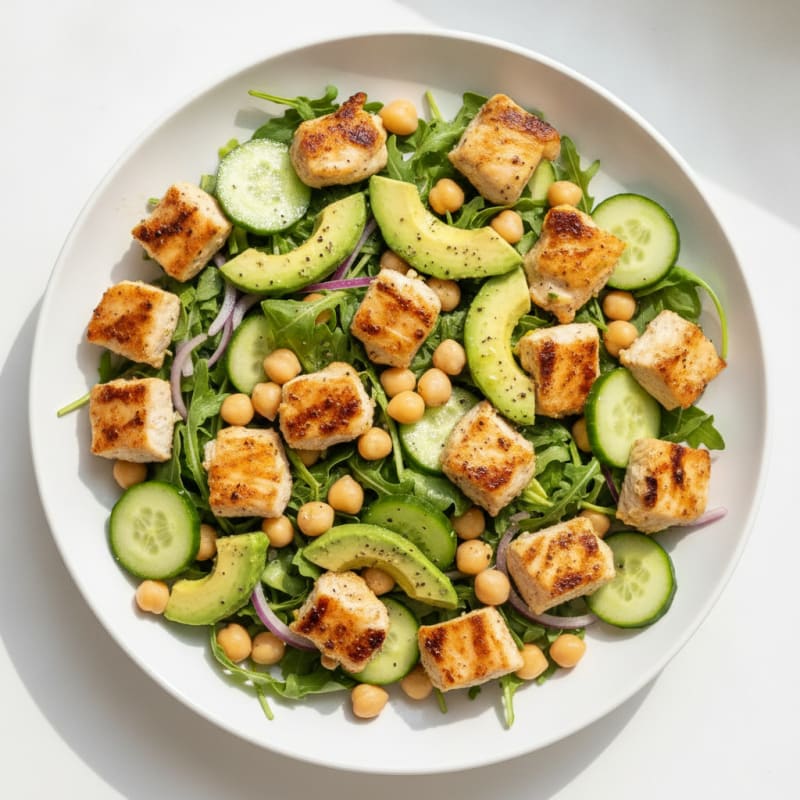 Garbanzo Bean and Avocado Salad with Grilled Chicken