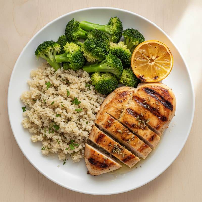 Grilled Chicken Breast with Quinoa and Steamed Broccoli
