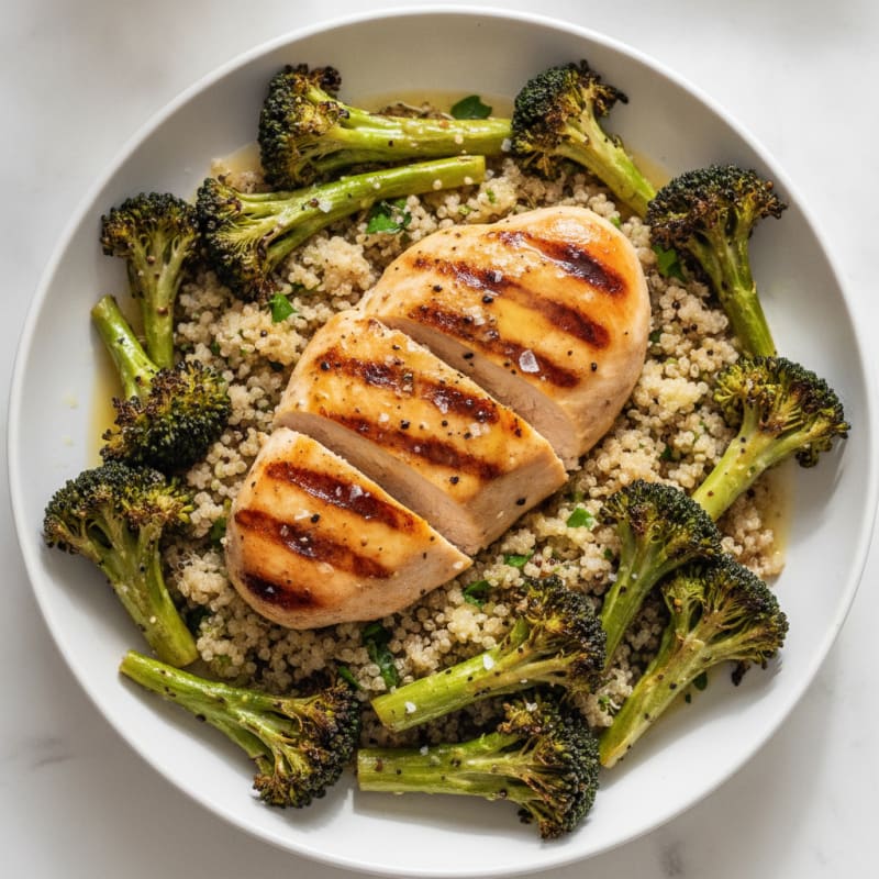 Grilled Chicken Breast with Quinoa and Roasted Broccoli