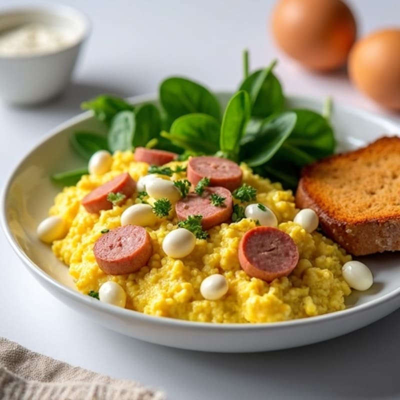 Egg White and Turkey Sausage Scramble with Baby Spinach