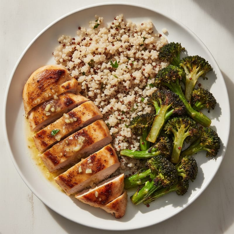 Grilled Chicken Breast with Quinoa and Roasted Broccoli