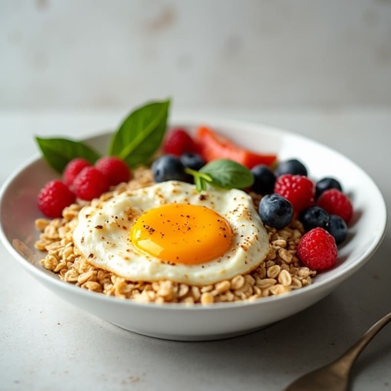 Oatmeal with Scrambled Eggs and Fresh Berries