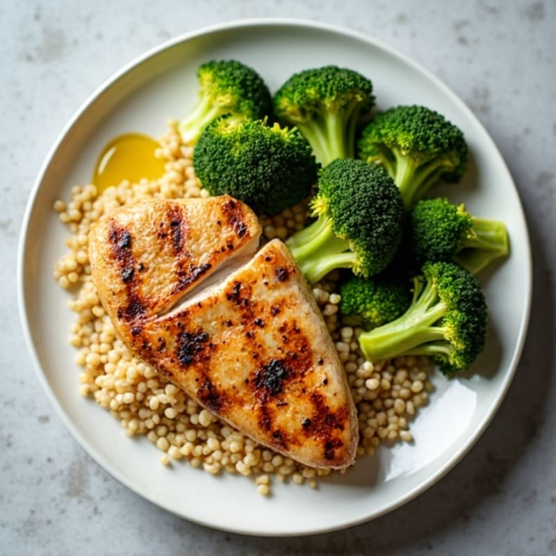 Grilled Chicken Breast with Quinoa and Roasted Broccoli
