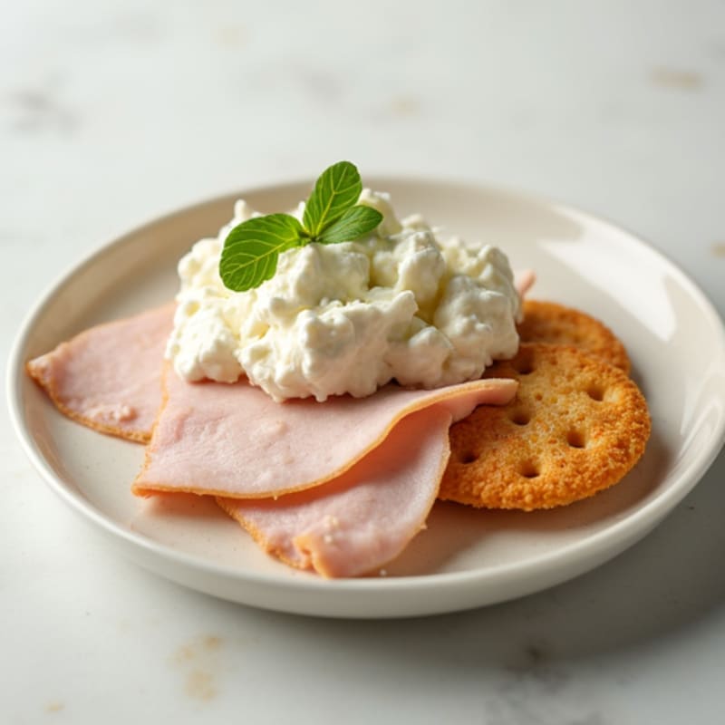 Cottage Cheese with Sliced Turkey and Rice Cakes