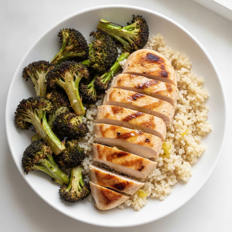 Grilled Chicken Breast with Quinoa and Roasted Broccoli
