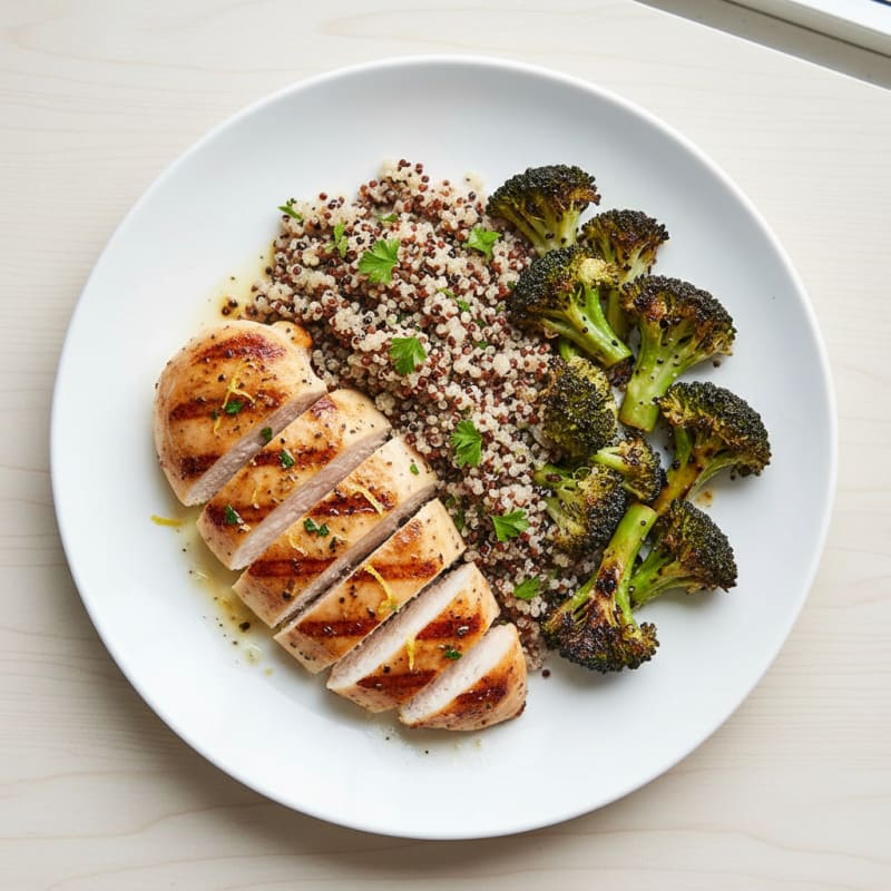 Grilled Chicken Breast with Quinoa and Roasted Broccoli