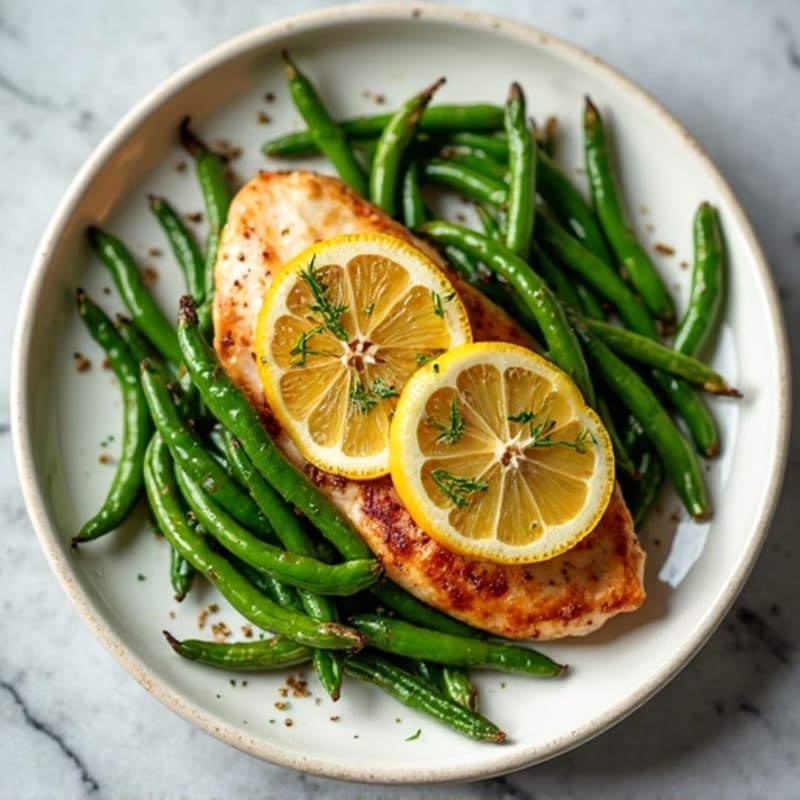 Pan-Seared Lemon Herb Chicken Breast with Roasted Green Beans