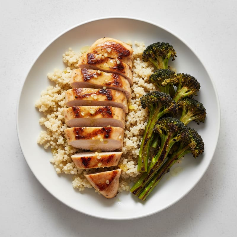 Grilled Lemon-Garlic Chicken Breast with Quinoa and Roasted Broccoli