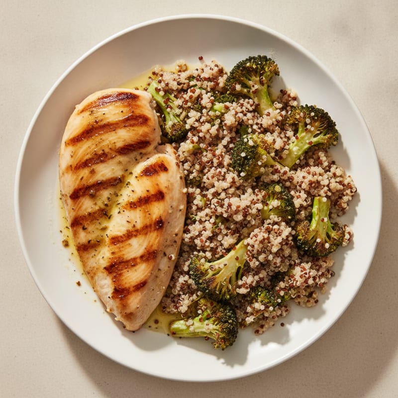 Grilled Chicken Breast with Roasted Broccoli and Quinoa