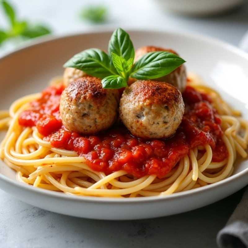 Lean Turkey Meatballs with Whole Wheat Spaghetti and Fresh Tomato Sauce