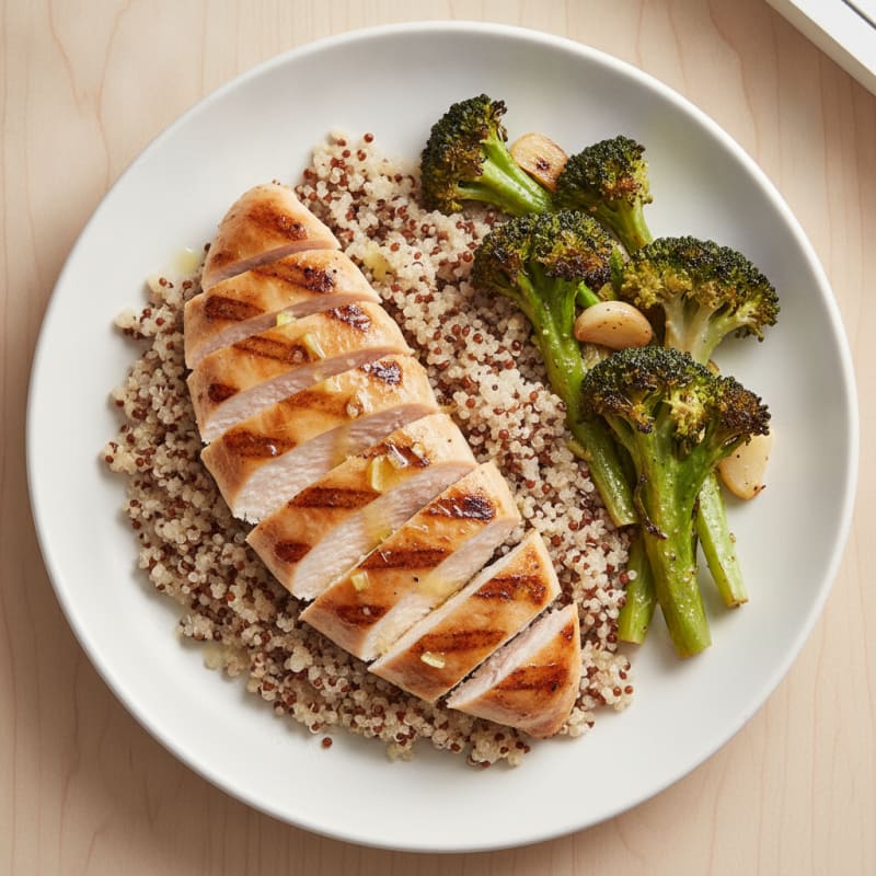Grilled Chicken Breast with Quinoa and Roasted Broccoli