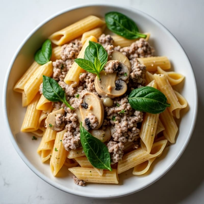 Healthy Creamy Lean Beef and Mushroom Whole Wheat Pasta