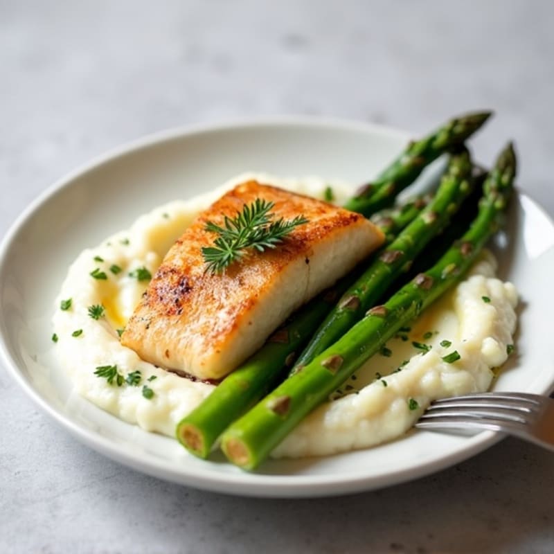 Seared Tilapia with Steamed Asparagus and Cauliflower Mash