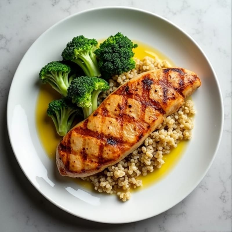 Grilled Chicken Breast with Quinoa and Steamed Broccoli