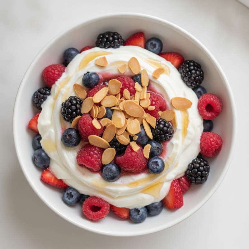 Creamy Greek Yogurt Parfait with Mixed Berries and Almonds