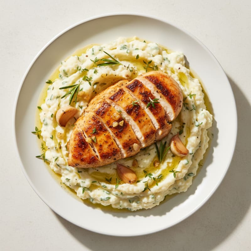 Garlic Herb Whipped Cauliflower Mash with Pan-Seared Chicken