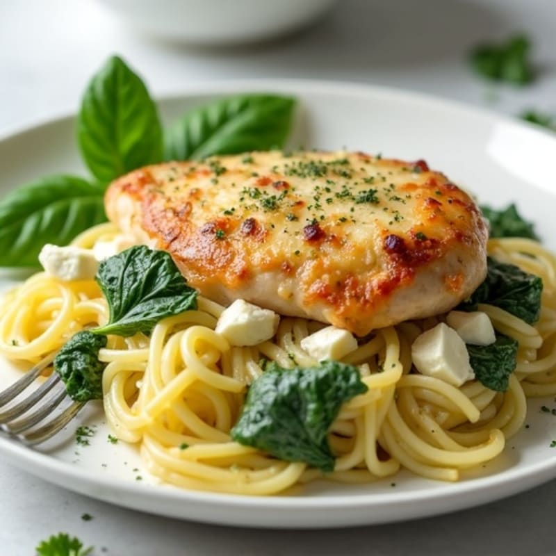 Creamy Herb Chicken and Spinach Spaghetti Squash Bake