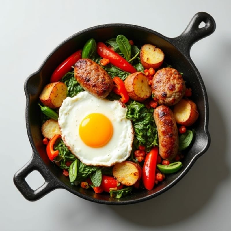 Lean Sausage and Crispy Potato Breakfast Skillet with Fresh Vegetables
