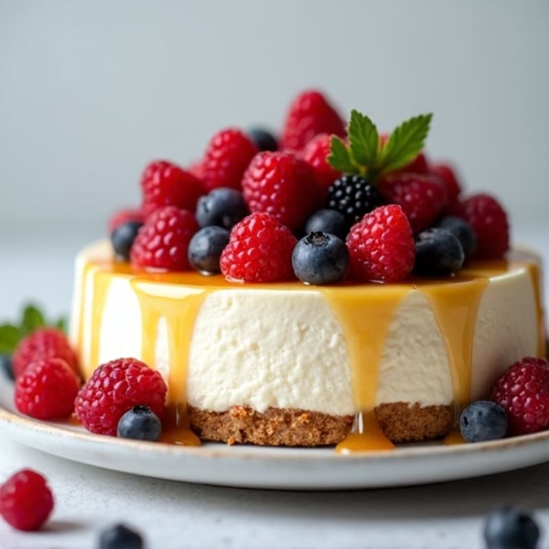Silky Greek Yogurt Protein Cheesecake with Mixed Berries