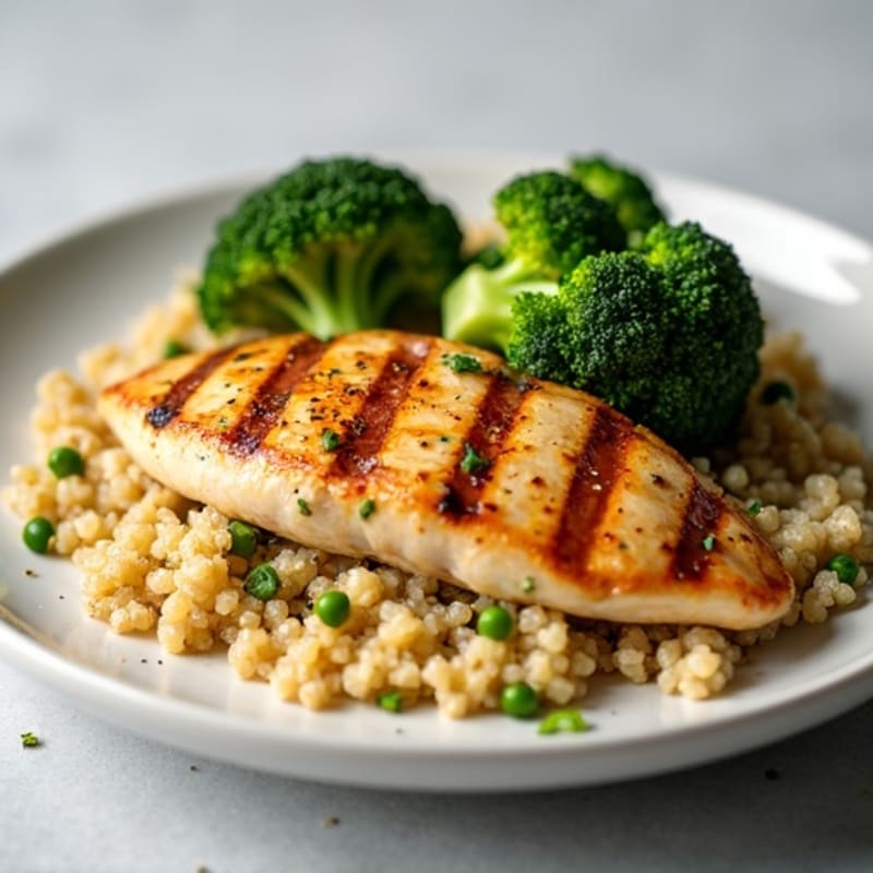 Grilled Chicken Breast with Roasted Broccoli and Quinoa