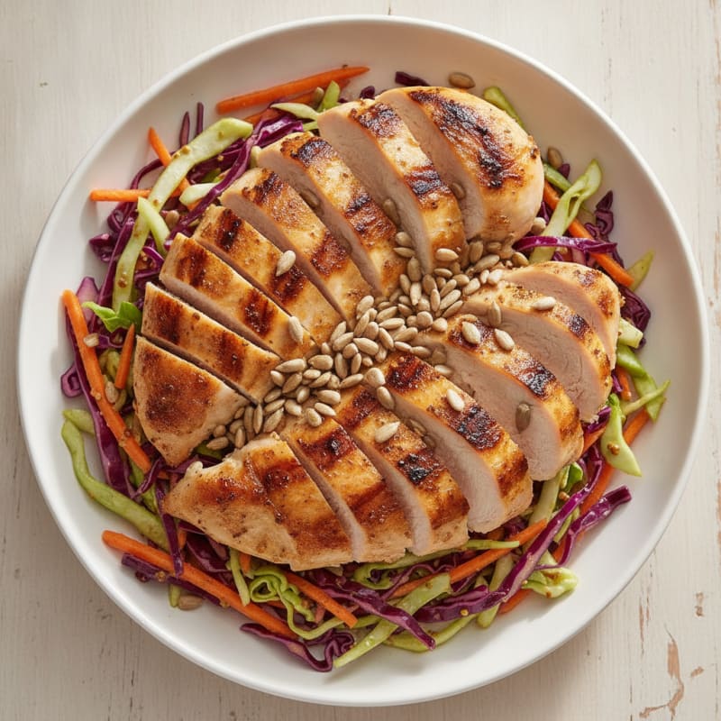 Grilled Chicken Breast with Crunchy Cabbage Slaw