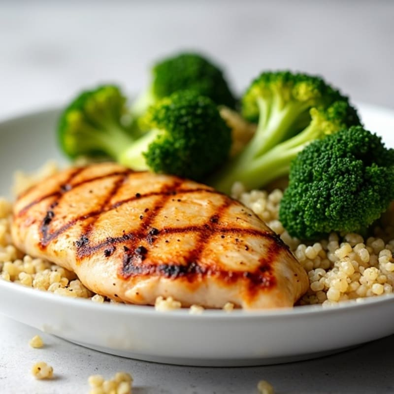 Grilled Chicken Breast with Quinoa and Steamed Broccoli