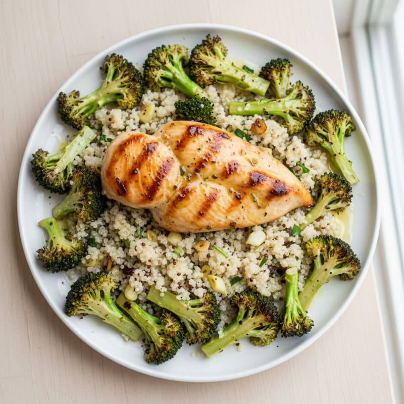 Grilled Chicken Breast with Roasted Broccoli and Quinoa