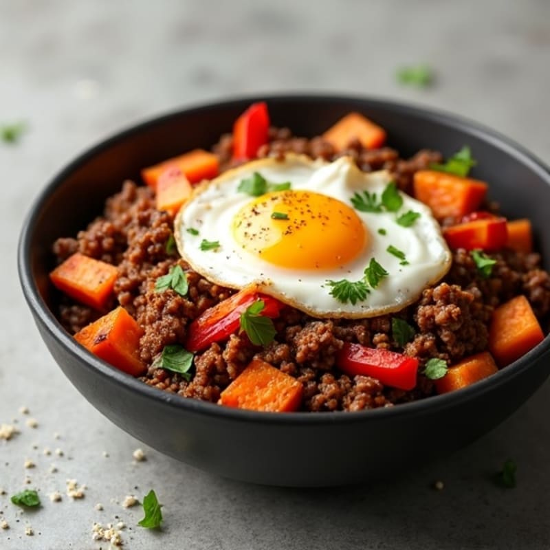 Savory Ground Beef and Sweet Potato Hash