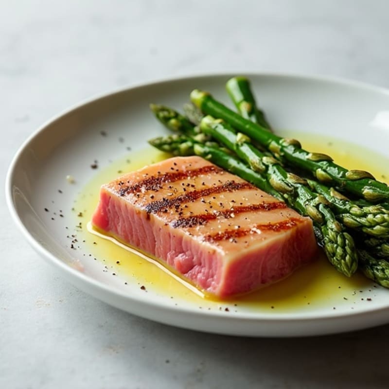 Seared Ahi Tuna with Wasabi Mayo and Roasted Asparagus