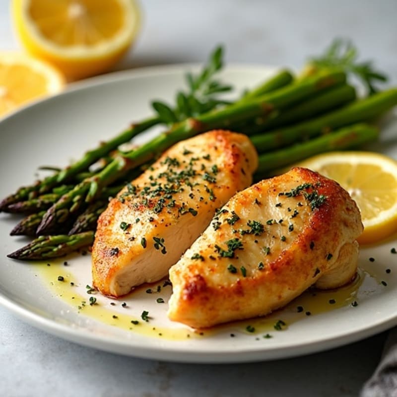 Crispy Lemon Herb Roasted Chicken with Tender Asparagus