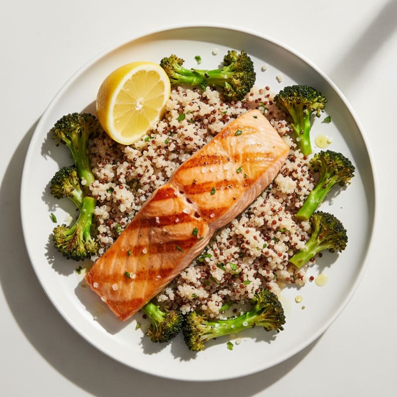 Pan-Seared Salmon with Roasted Broccoli and Quinoa