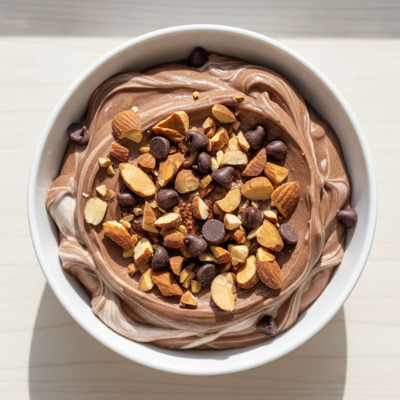 Creamy Greek Yogurt with Chocolate Protein and Chopped Almonds