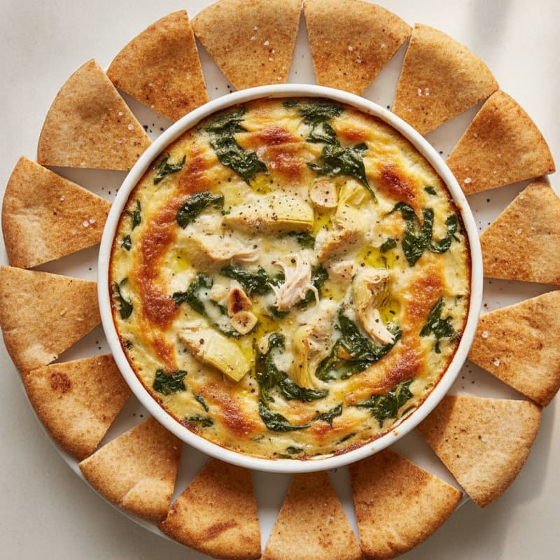 Baked Spinach Artichoke Dip with Toasted Pita