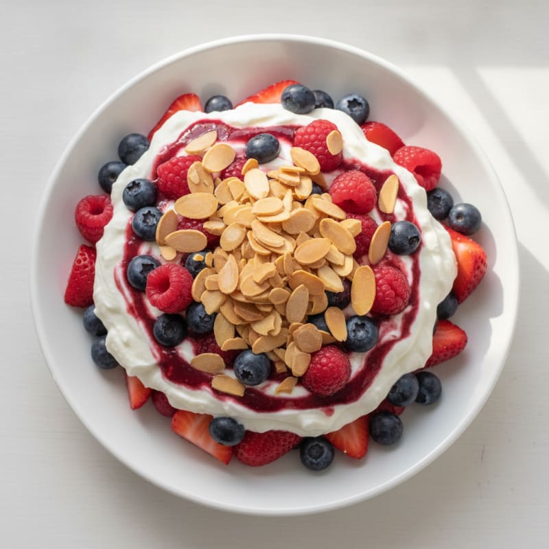Greek Yogurt Protein Parfait with Mixed Berries and Almonds