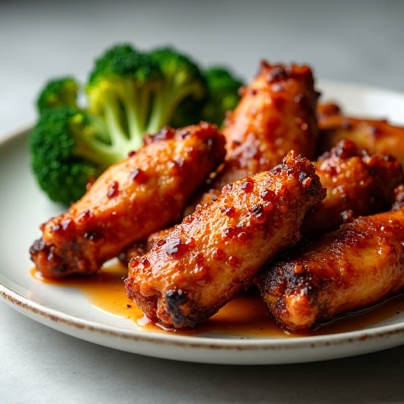 Crispy Spicy BBQ Chicken Wings with Roasted Broccoli