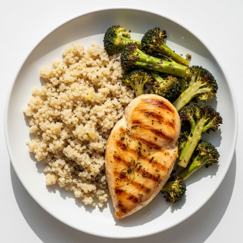 Grilled Chicken Breast with Quinoa and Roasted Broccoli