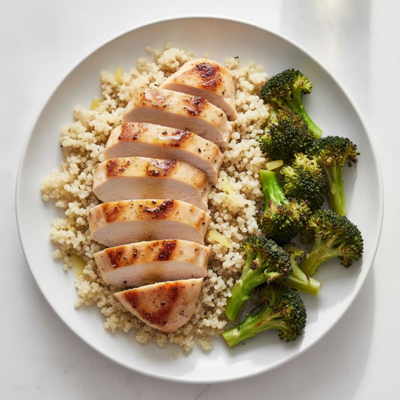 Grilled Chicken Breast with Quinoa and Roasted Broccoli