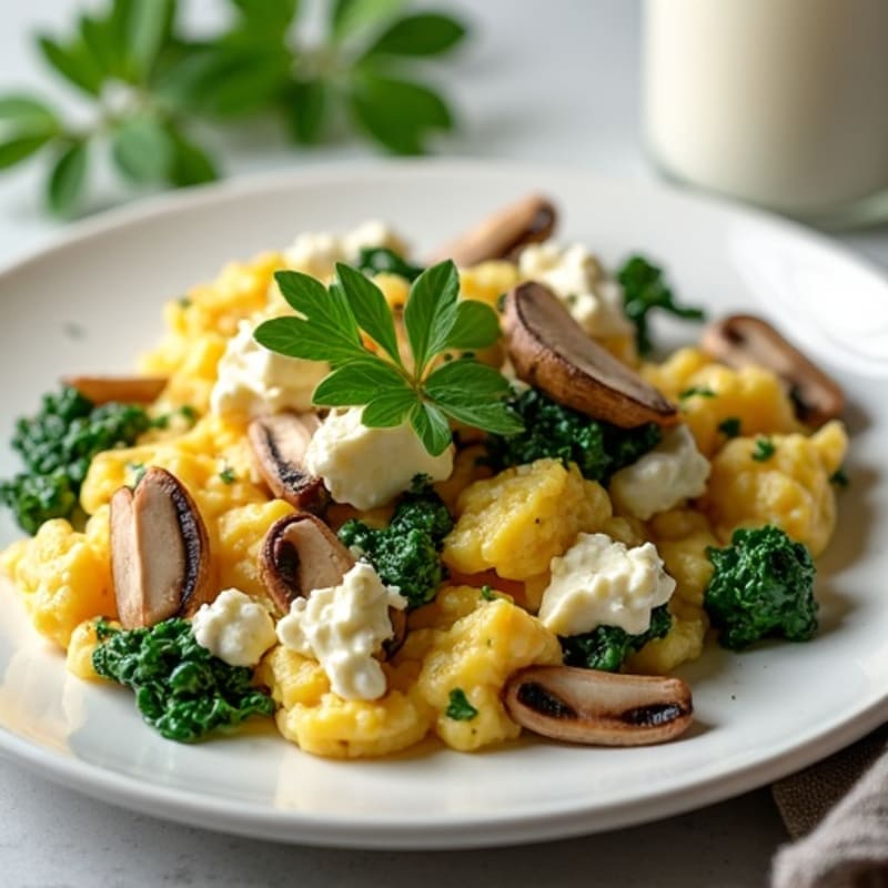 Egg White and Spinach Scramble with Cottage Cheese and Sautéed Mushrooms