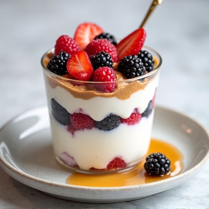 Greek Yogurt Protein Parfait with Mixed Berries and Almond Butter