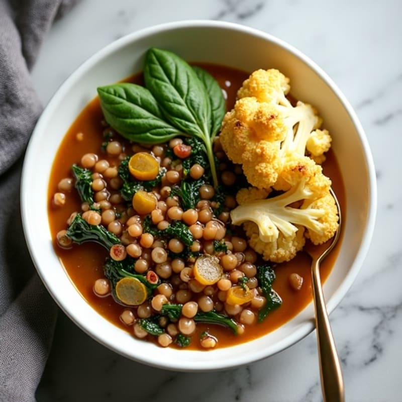 Lentil and Spinach Stew with Roasted Cauliflower