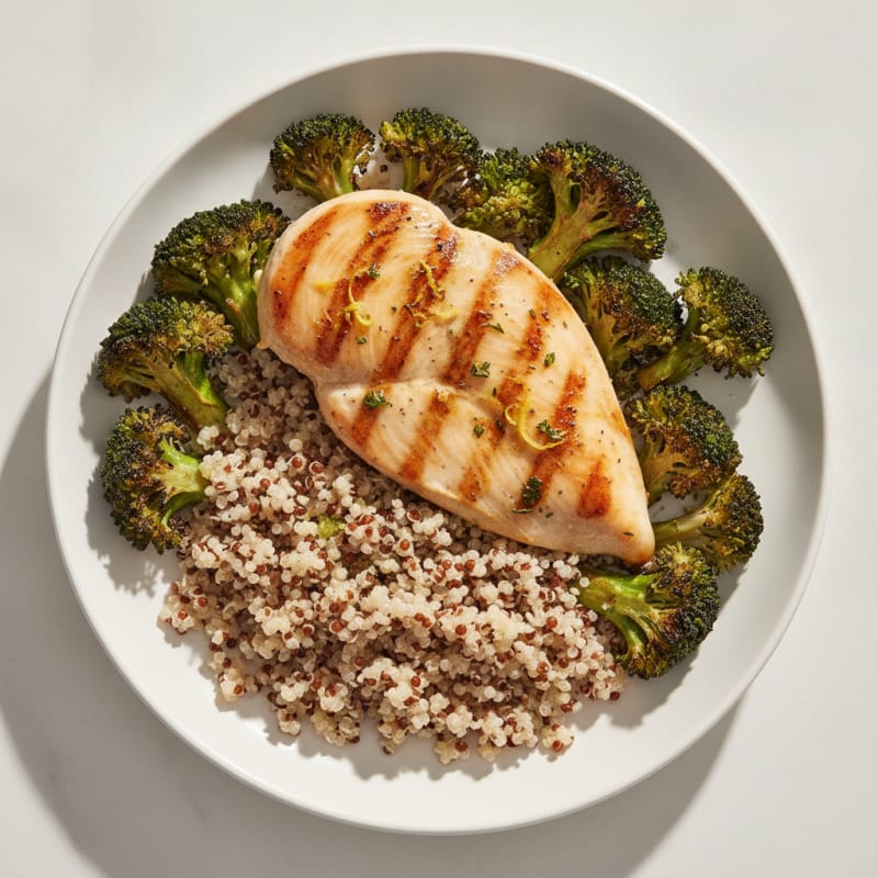 Grilled Chicken Breast with Quinoa and Roasted Broccoli
