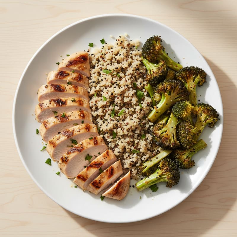 Grilled Chicken Breast with Quinoa and Roasted Broccoli