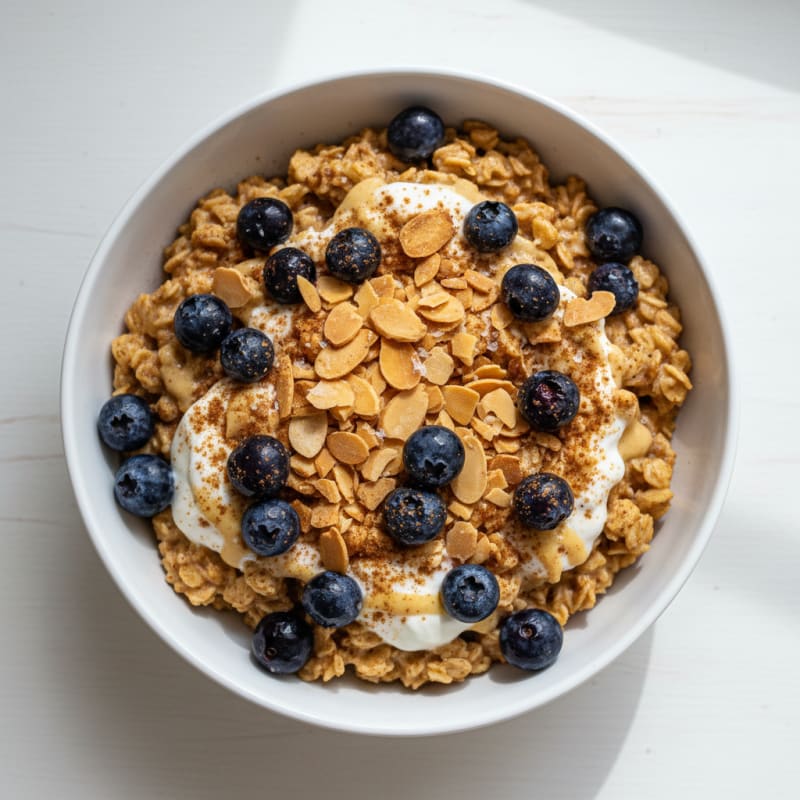 Blueberry Protein Oats with Toasted Almonds