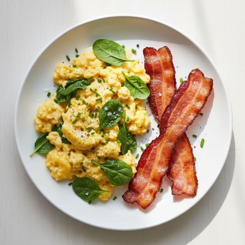 Golden Scrambled Eggs with Crispy Bacon