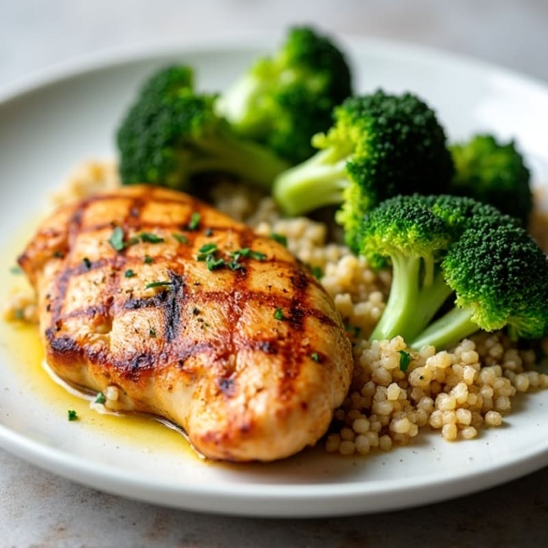 Grilled Chicken Breast with Quinoa and Roasted Broccoli