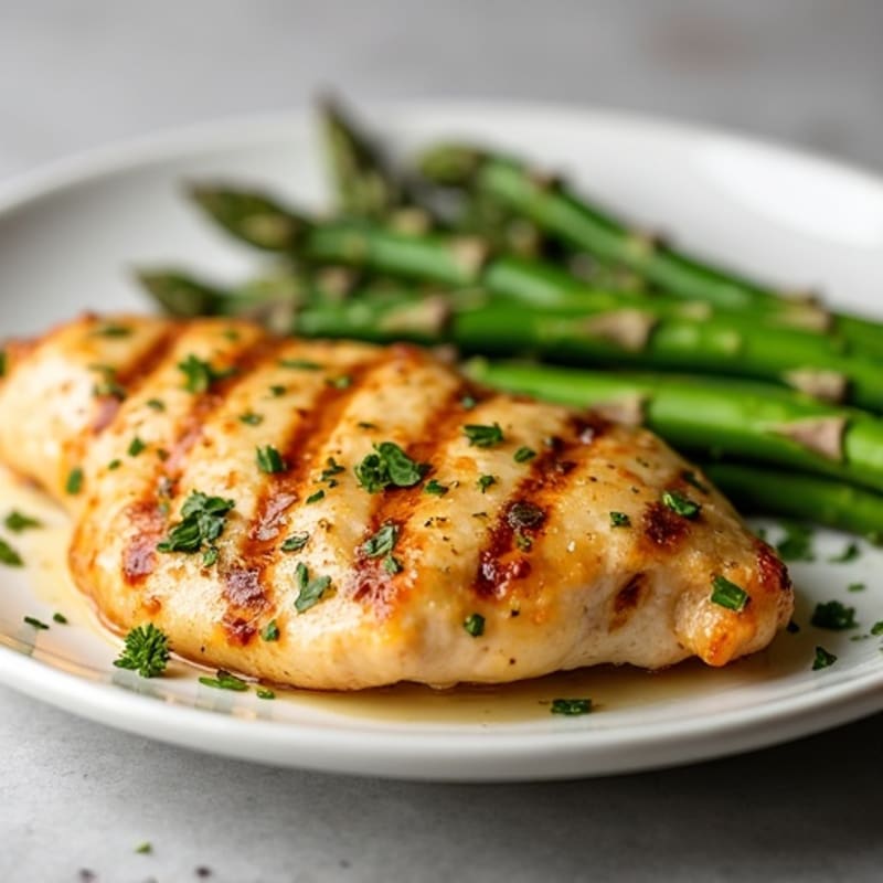Lemon Herb Grilled Chicken Strips with Roasted Asparagus