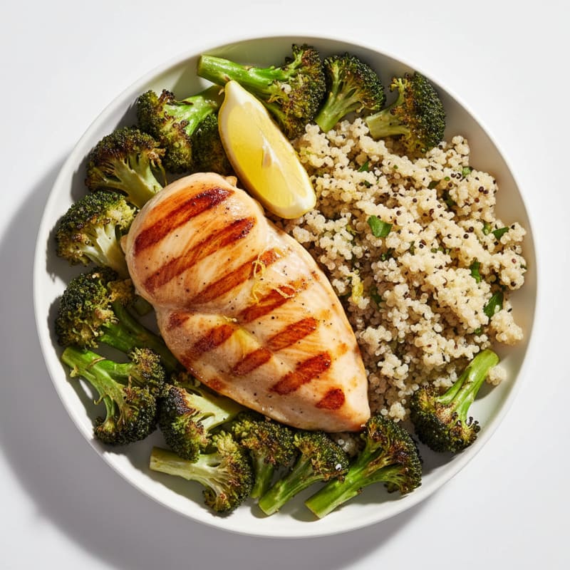 Grilled Chicken Breast with Quinoa and Roasted Broccoli