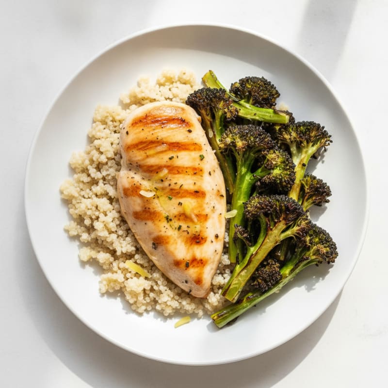 Grilled Chicken Breast with Roasted Broccoli and Quinoa